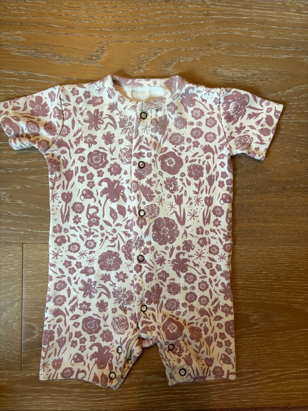 L’ovedbaby Floral Print Short-Sleeve One-Piece Romper in Dusty Rose